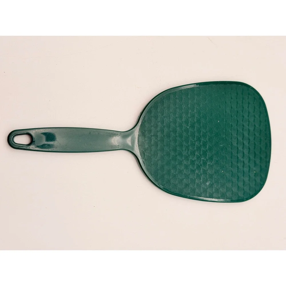 Vintage Goody Handheld Mirror Forest Green Plastic Shield Shape Retro Vanity